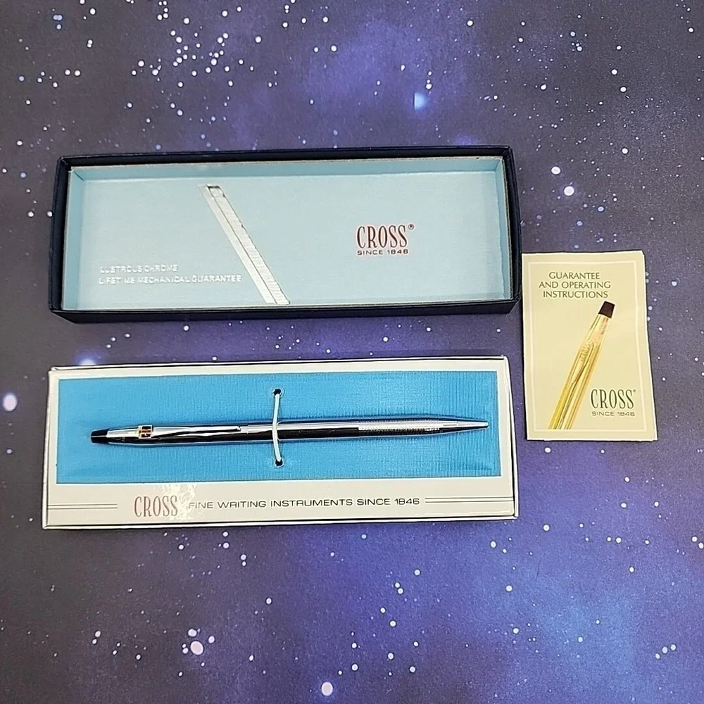 CROSS Authentic Chrome Ball Pen In Box #3502 Excellent Condition Tested!